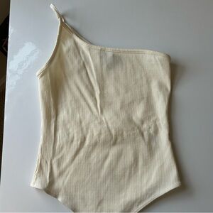 Lulus Bodysuit Cream White Ribbed One Shoulder Medium